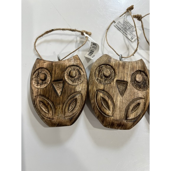 Lot 3 Carved Wooden OWLS Christmas Ornaments‎ Nature Holiday Rustic Decor - Picture 2 of 5